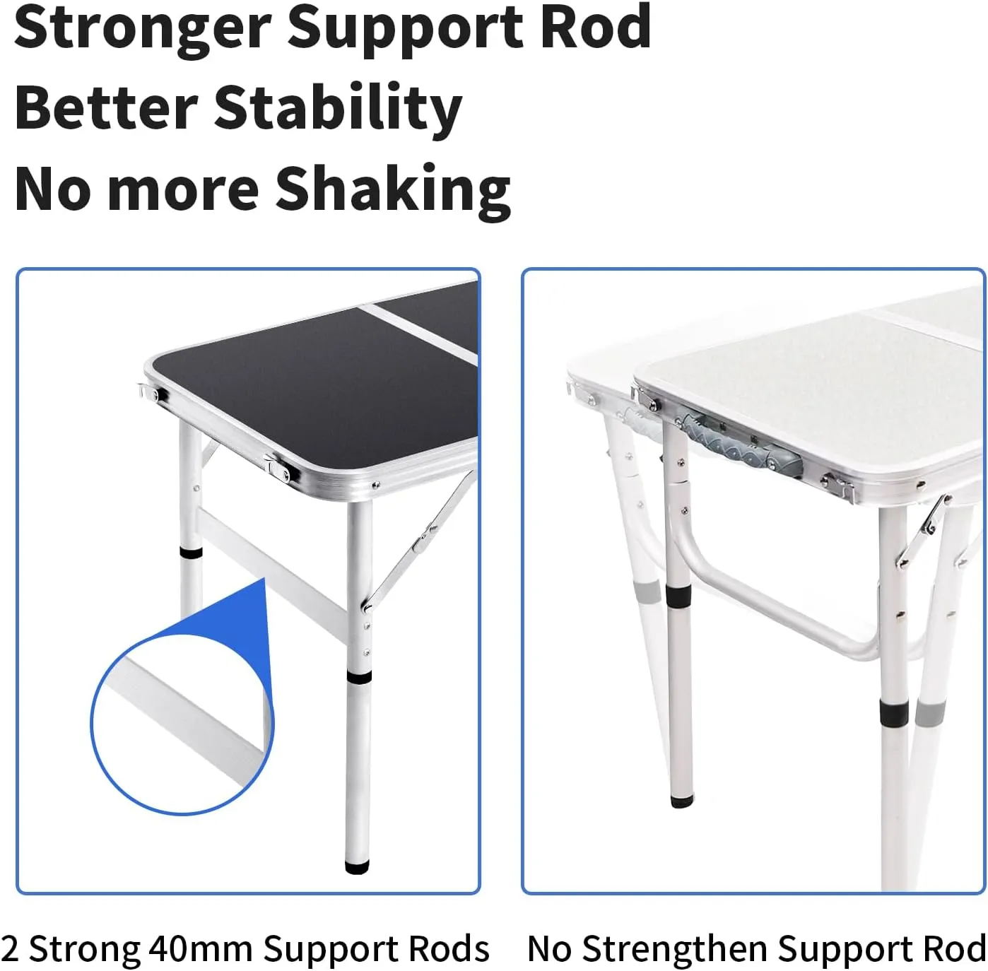 Small Folding Table 2FT Foldable Camping Table Portable Picnic Table Aluminum 2 Height Adjustable Outdoor Beach Card Black 23.6×15.7 inch