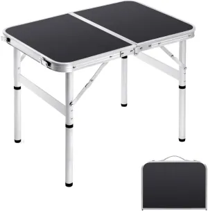 Small Folding Table 2FT Foldable Camping Table Portable Picnic Table Aluminum 2 Height Adjustable Outdoor Beach Card Black 23.6×15.7 inch
