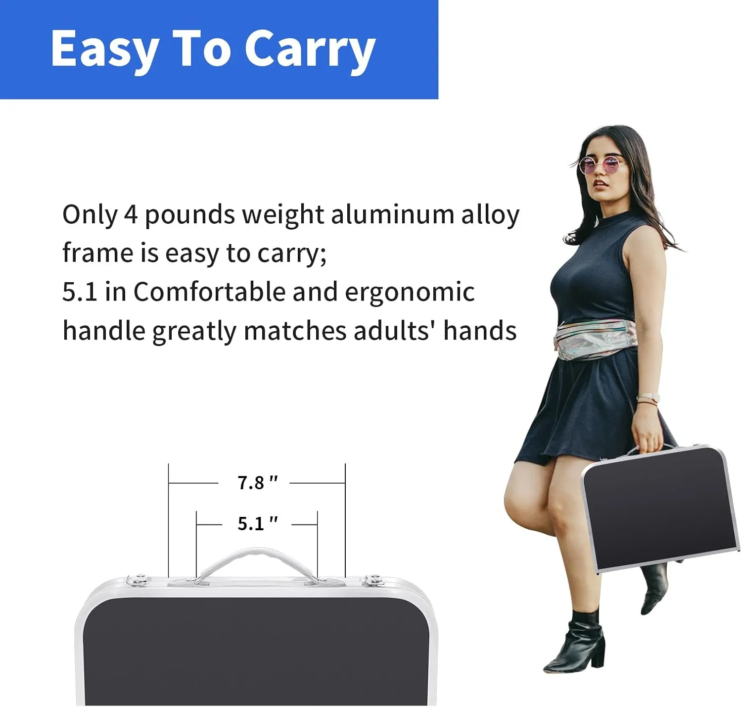 Small Folding Table 2FT Foldable Camping Table Portable Picnic Table Aluminum 2 Height Adjustable Outdoor Beach Card Black 23.6×15.7 inch