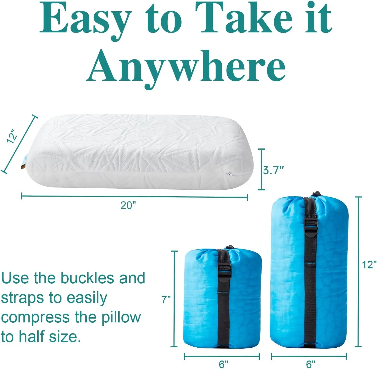 Small Gel Memory Foam Camping Pillow Travel - Contoured Support -Compressible Pillow Ideal for Backpacking, Camping, Travel, Car, Airplane,Office Nap