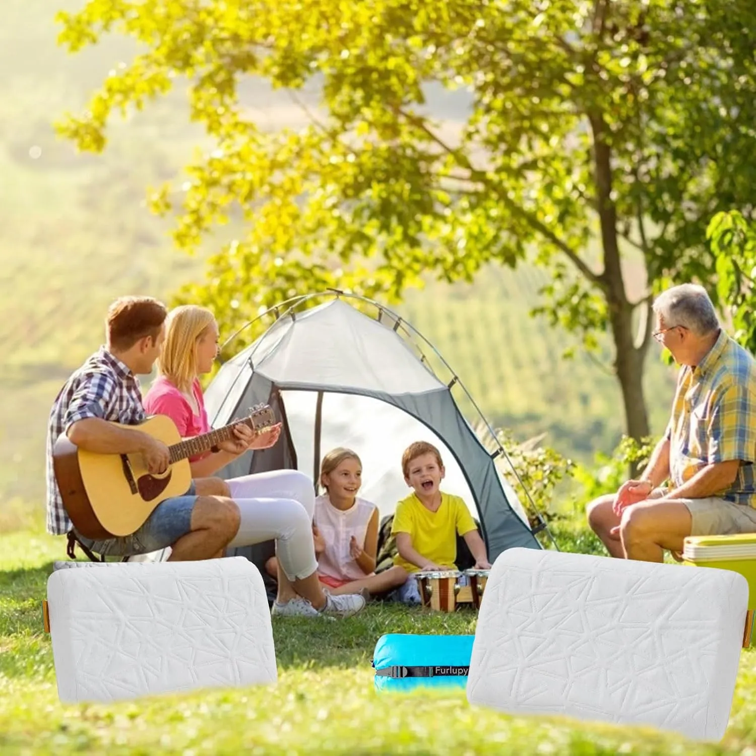 Small Gel Memory Foam Camping Pillow Travel - Contoured Support -Compressible Pillow Ideal for Backpacking, Camping, Travel, Car, Airplane,Office Nap