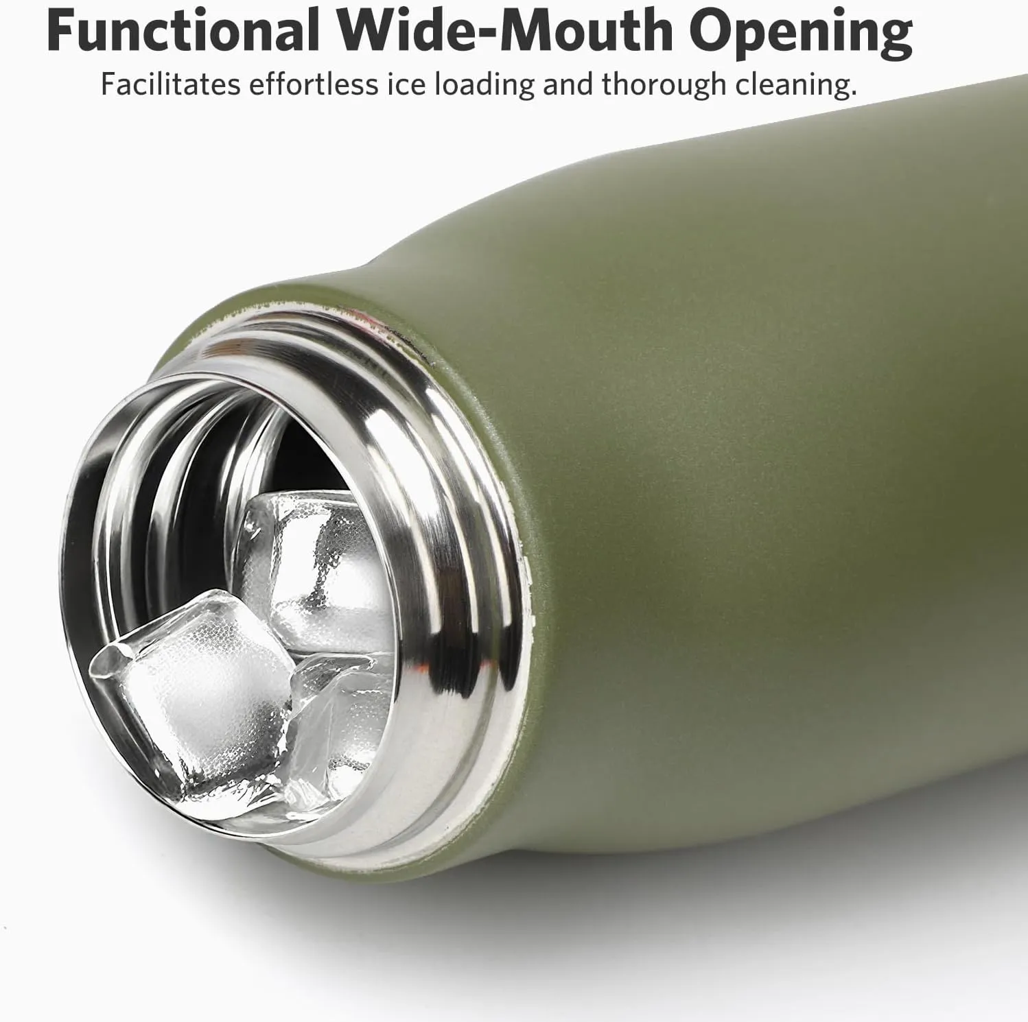 Small Water Bottle, Dusgut Insulated Water Bottle, Stainless Steel, Wide Mouth Portable Lid, 17 oz, Army Green