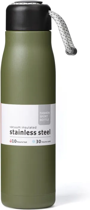Small Water Bottle, Dusgut Insulated Water Bottle, Stainless Steel, Wide Mouth Portable Lid, 17 oz, Army Green