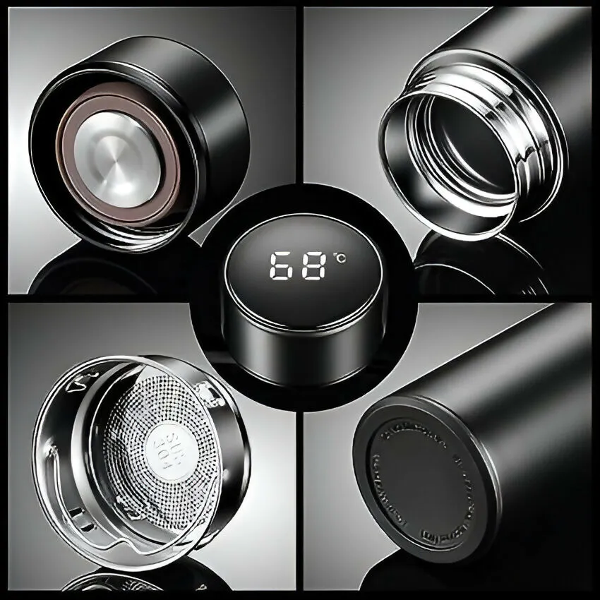 Smart LED Display Temperature Bottle - Stainless Steel Vacuum Flask ( 500ml , Black )