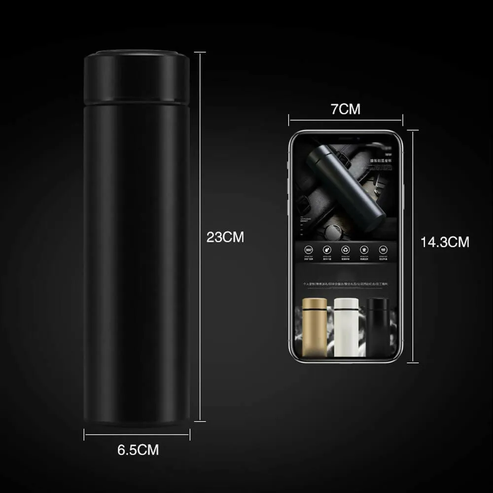 Smart LED Display Temperature Bottle - Stainless Steel Vacuum Flask ( 500ml , Black )
