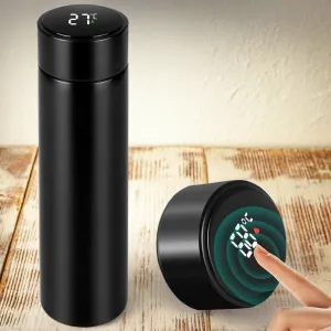 Smart LED Display Temperature Bottle - Stainless Steel Vacuum Flask ( 500ml , Black )