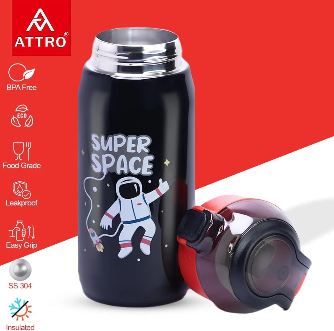 Smart Sipper Insulated Steel Bottle Come with Space Eye-catching Print Stylish & Functional Easy to Carry with Handle Food Grade,Leakproof-Ideal for Office,School,Outdoor-500ml Space Black