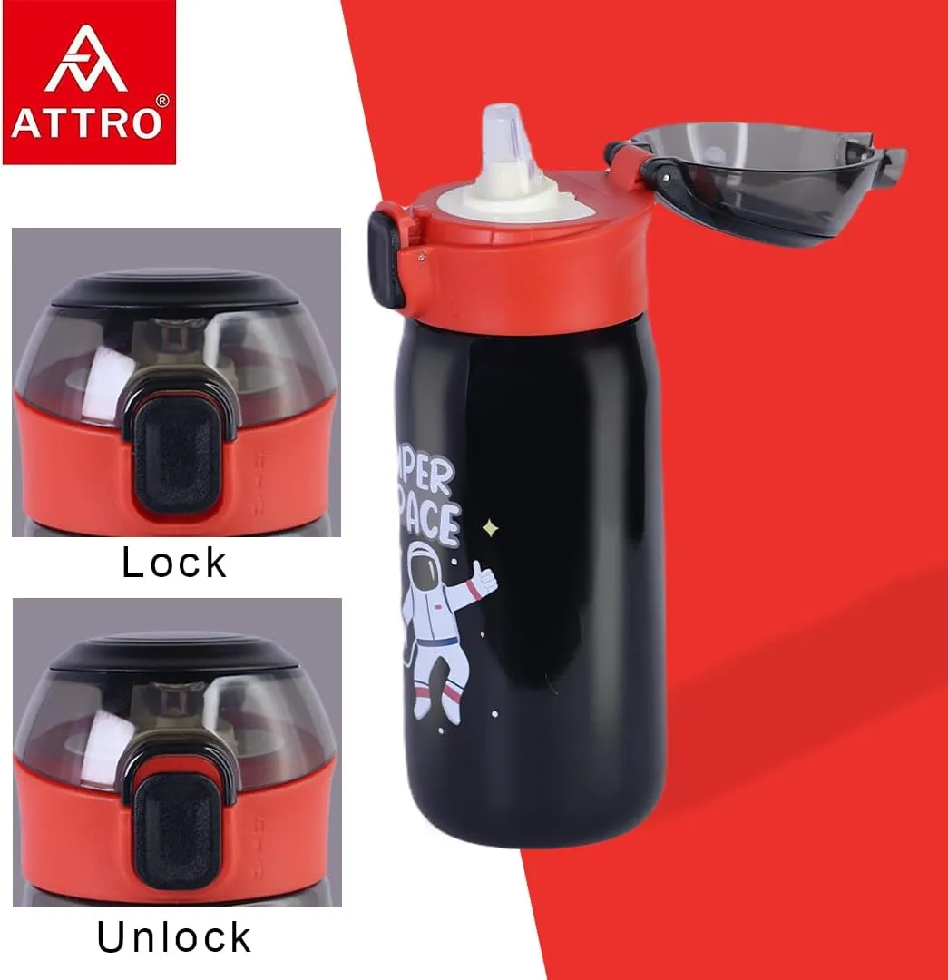 Smart Sipper Insulated Steel Bottle Come with Space Eye-catching Print Stylish & Functional Easy to Carry with Handle Food Grade,Leakproof-Ideal for Office,School,Outdoor-500ml Space Black