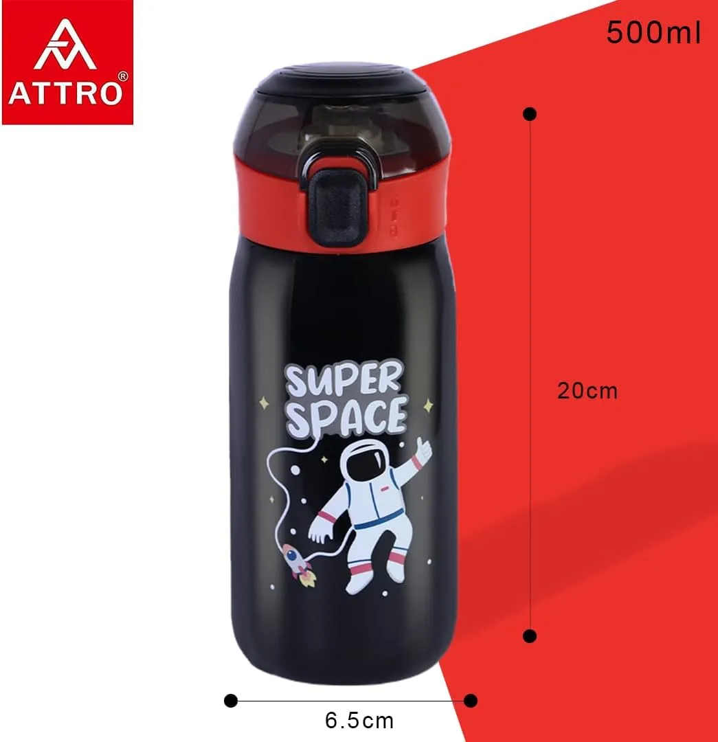 Smart Sipper Insulated Steel Bottle Come with Space Eye-catching Print Stylish & Functional Easy to Carry with Handle Food Grade,Leakproof-Ideal for Office,School,Outdoor-500ml Space Black