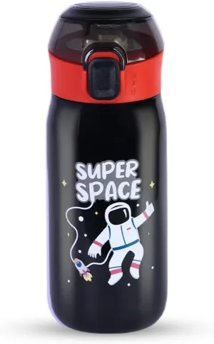 Smart Sipper Insulated Steel Bottle Come with Space Eye-catching Print Stylish & Functional Easy to Carry with Handle Food Grade,Leakproof-Ideal for Office,School,Outdoor-500ml Space Black