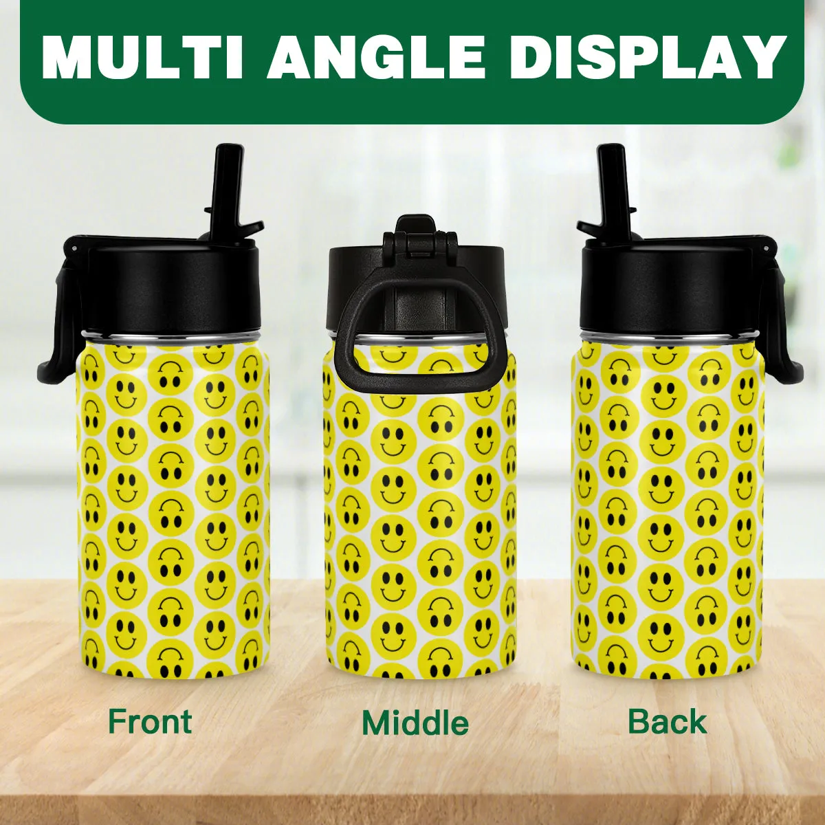 Smiley Face - Stainless Steel Water Bottle (350ml/12oz)
