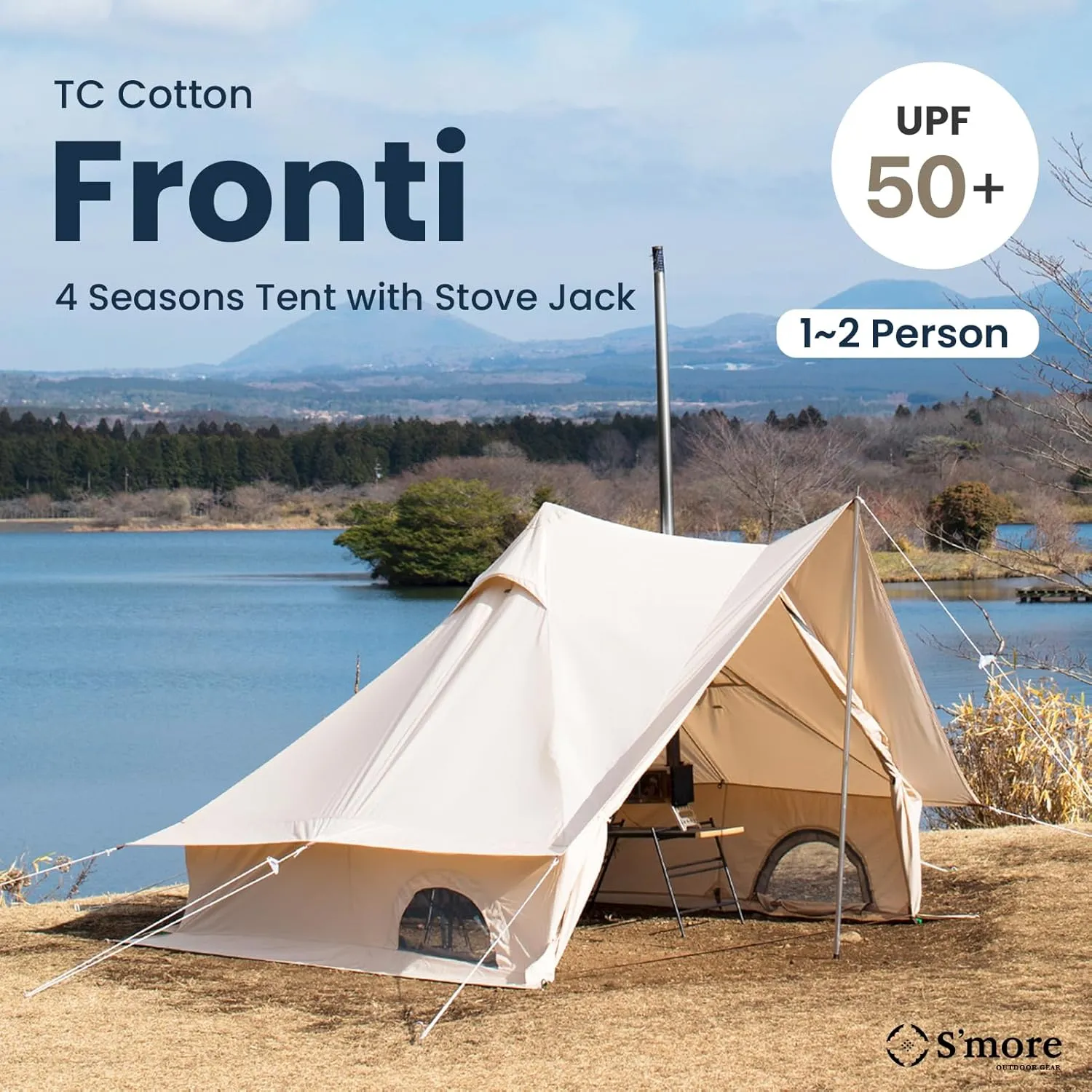 S'more Canvas Glamping Tent, 4-Season Camping Tent for Hiking and Backpacking, Large Cabin Tent Accommodate 4 Person, Ideal for Families or Groups of Friends