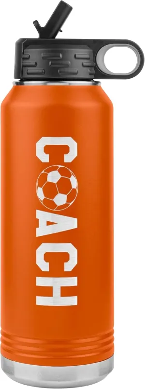 Soccer Coach Water Bottle - 32oz Insulated Engraved Stainless Steel Flip Top With Straw Soccer Coach Gift Orange