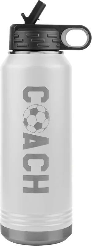 Soccer Coach Water Bottle - 32oz Insulated Engraved Stainless Steel Flip Top With Straw Soccer Coach Gift White