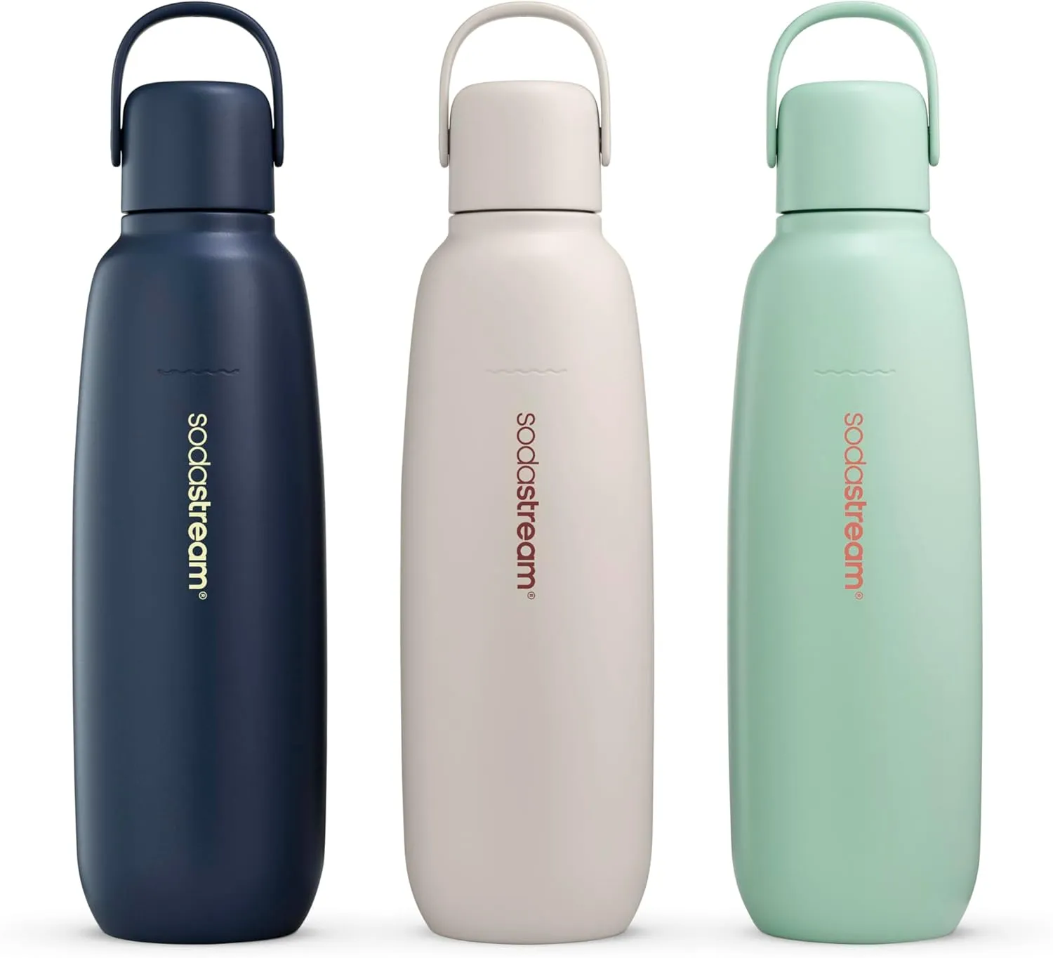 SodaStream - Fizz & Go Cool Bottle | Stainless Steel Carbonating Water Bottle | Keeps Drinks Cold 12 Hrs | Cupholder Friendly | Compatible with Pink CO2 cylinder machines | Sand color | 30.4 oz