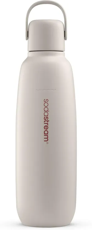 SodaStream - Fizz & Go Cool Bottle | Stainless Steel Carbonating Water Bottle | Keeps Drinks Cold 12 Hrs | Cupholder Friendly | Compatible with Pink CO2 cylinder machines | Sand color | 30.4 oz
