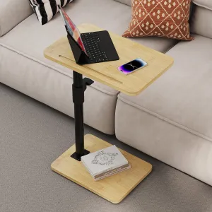 Sofa Armrest Tray Table - 360° Bamboo Swivel TV Trays - Height Adjustable Side Table for Bed or Chair with Phone and Tablet Slots - End Tables for Small Spaces