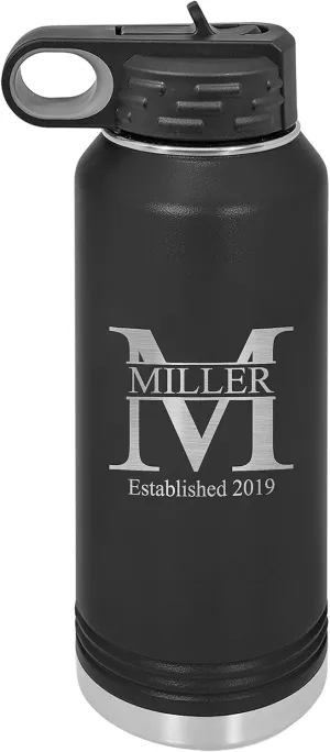 Sofia's Findings Personalized 32oz Water Bottle with Straw | Miller Design Custom Stainless Steel Sports Water Bottle - Double Wall & Vacuum Insulated