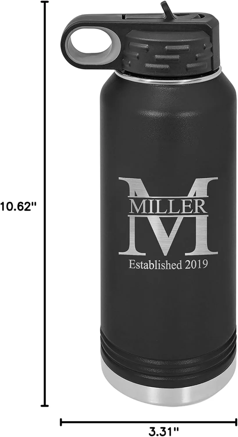 Sofia's Findings Personalized 32oz Water Bottle with Straw | Miller Design Custom Stainless Steel Sports Water Bottle - Double Wall & Vacuum Insulated