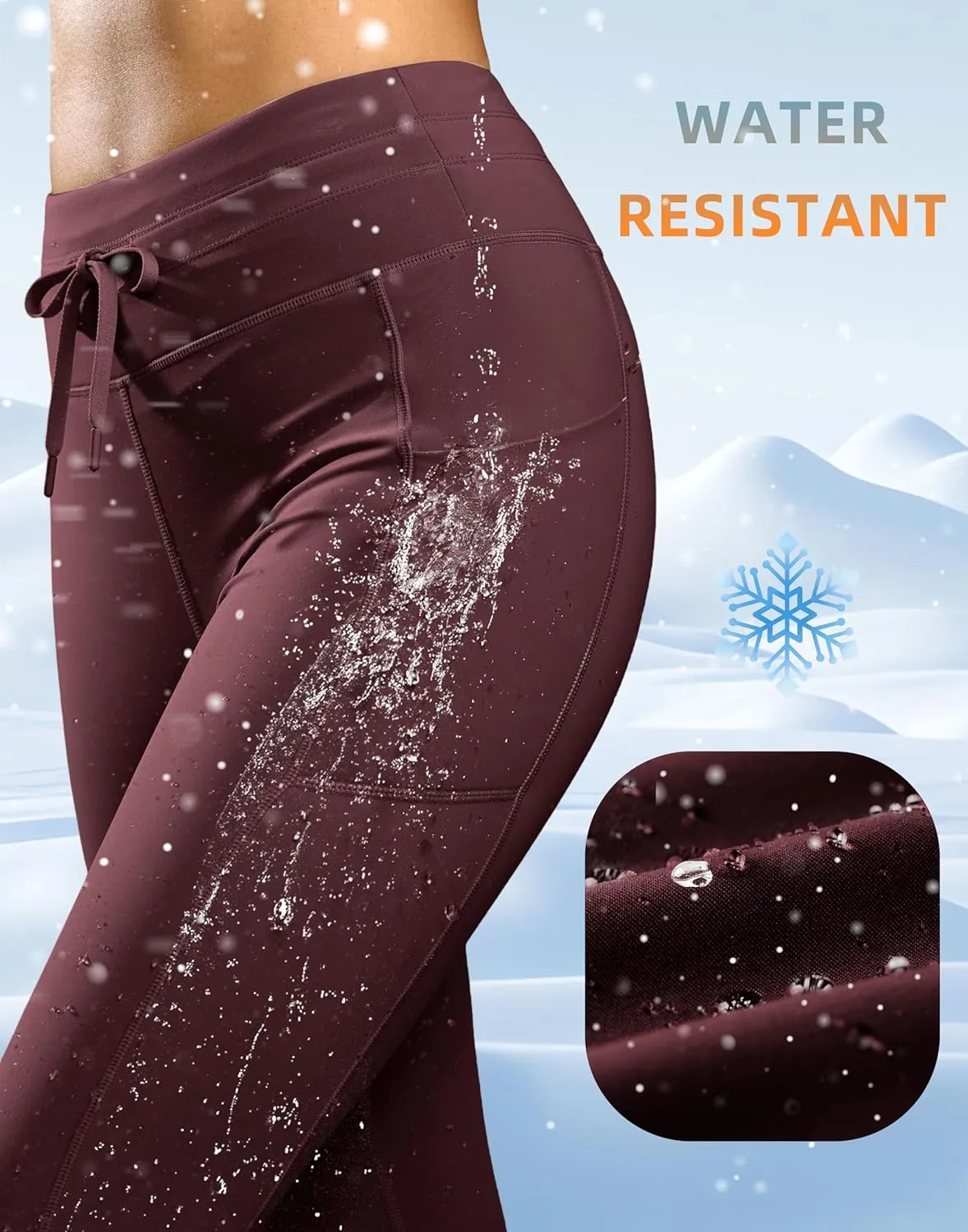 Soothfeel Women's High Waisted Fleece Lined Leggings Pants with Pockets Thermal Warm Winter Ski Hiking Running Workout Pants