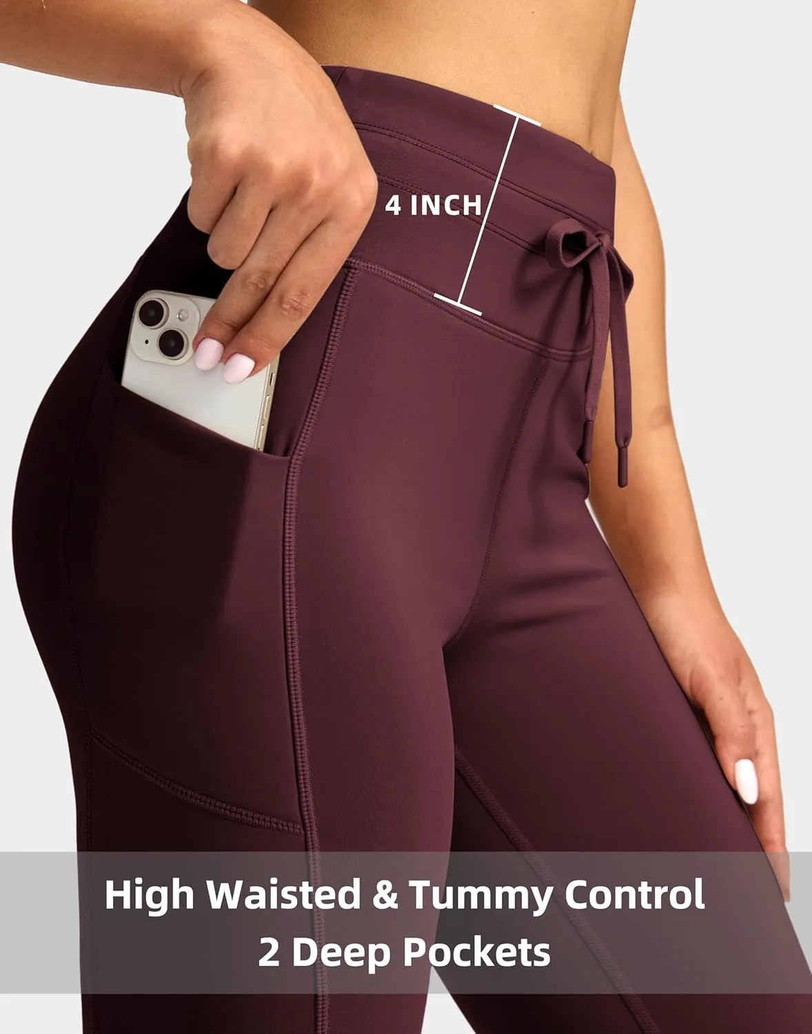 Soothfeel Women's High Waisted Fleece Lined Leggings Pants with Pockets Thermal Warm Winter Ski Hiking Running Workout Pants