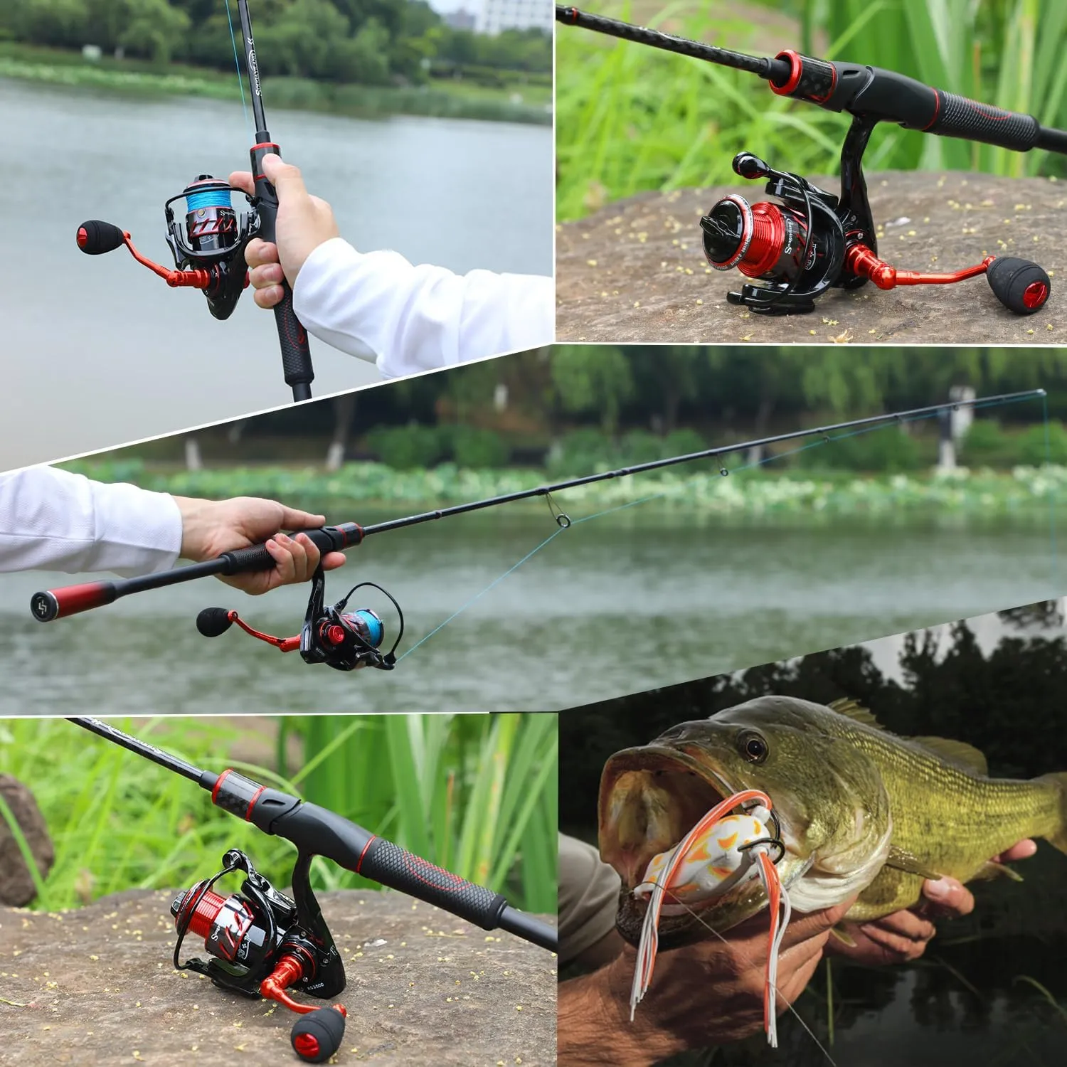 Sougayilang Spinning Reel and Fishing Rod Combo, 2-Piece Medium Durable Graphite Blank Rod, High Carbon One-Piece Grip,Size 2000 Reel
