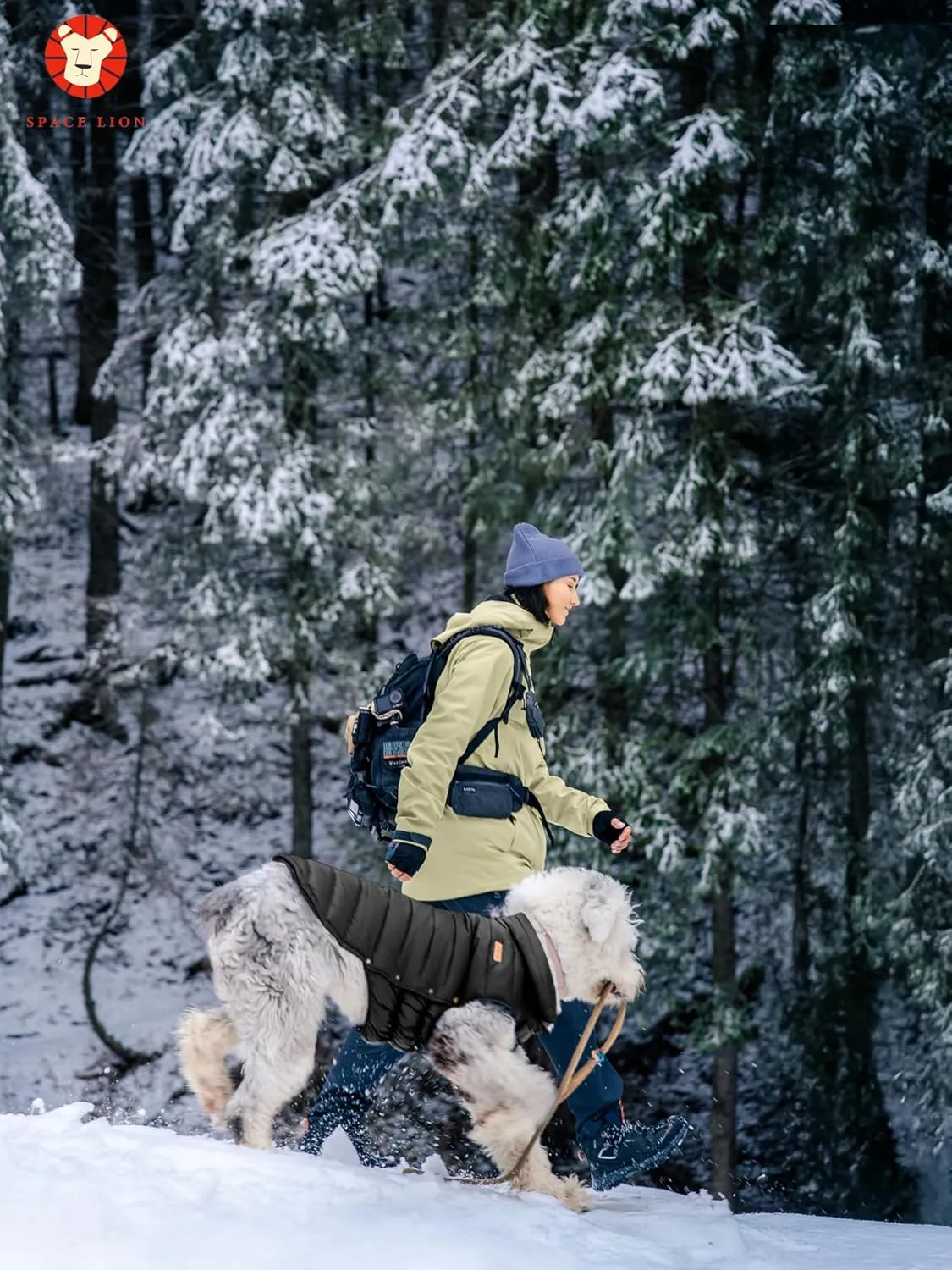 SPACE LION Puffer Jacket, Down Winter Coat, Waterproof, Windproof, Lightweight Jacket, Adjustable Fit for Small, Medium, Large Dogs (Khaki, XL)