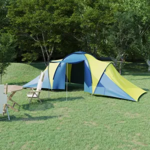 Spacious 6-Person Camping Tent for Family Adventures, Easy Set-Up and Mosquito Protection, Blue and Yellow