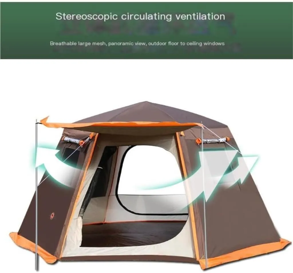 Spacious and Lightweight Tent Outdoor Automatic Tent Sun Protection Rainstorm Tent Camping Double-Layer Aluminum Pole Hexagonal Tent Outdoor Tent