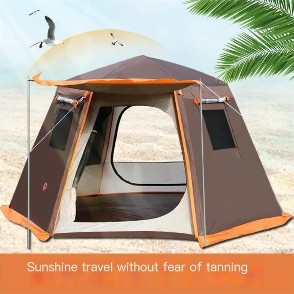 Spacious and Lightweight Tent Outdoor Automatic Tent Sun Protection Rainstorm Tent Camping Double-Layer Aluminum Pole Hexagonal Tent Outdoor Tent