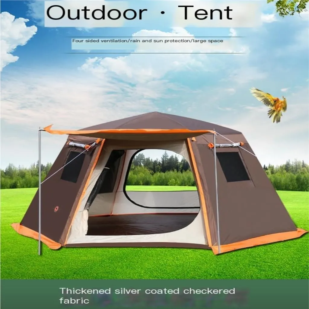 Spacious and Lightweight Tent Outdoor Automatic Tent Sun Protection Rainstorm Tent Camping Double-Layer Aluminum Pole Hexagonal Tent Outdoor Tent