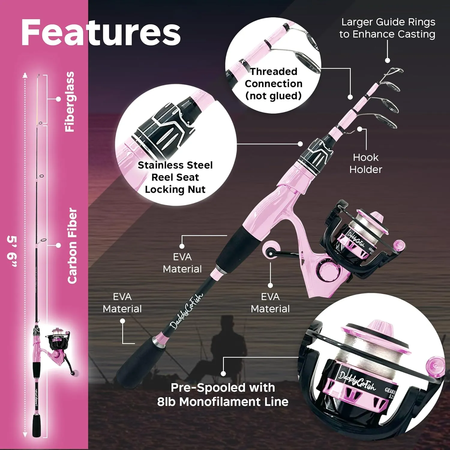 Spinning Fishing Rod and Reel Combo Set with Tackle Box | Kids Fishing Pole | Carbon Fiber Telescopic Fishing Rod Kit | Spinning Reel for Travel Saltwater Freshwater Fishing Gear Kit