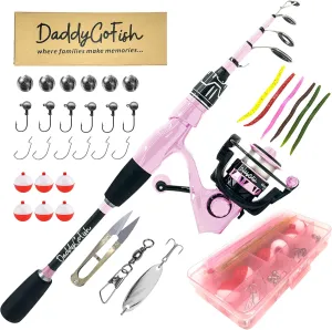 Spinning Fishing Rod and Reel Combo Set with Tackle Box | Kids Fishing Pole | Carbon Fiber Telescopic Fishing Rod Kit | Spinning Reel for Travel Saltwater Freshwater Fishing Gear Kit