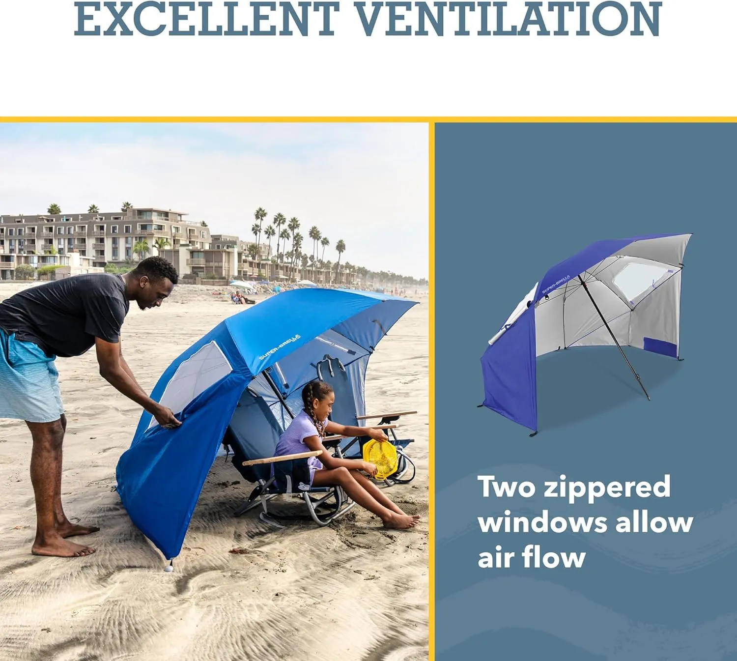 Sport-Brella Super-Brella SPF 50  Sun and Rain Canopy Umbrella for Camping, Beach and Sports Events (8-Foot, Blue, 2-Pack)