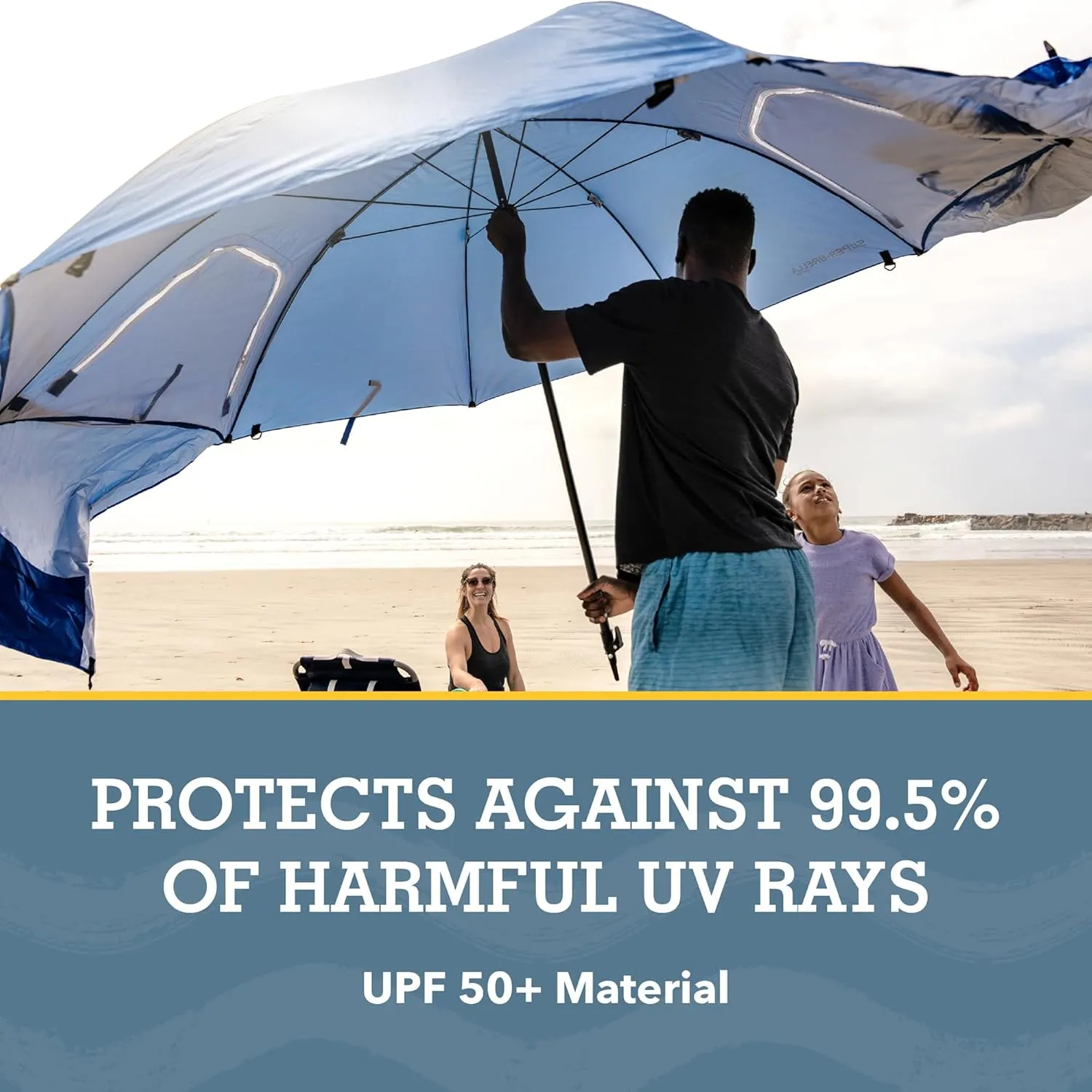 Sport-Brella Super-Brella SPF 50  Sun and Rain Canopy Umbrella for Camping, Beach and Sports Events (8-Foot, Blue, 2-Pack)