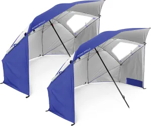 Sport-Brella Super-Brella SPF 50  Sun and Rain Canopy Umbrella for Camping, Beach and Sports Events (8-Foot, Blue, 2-Pack)
