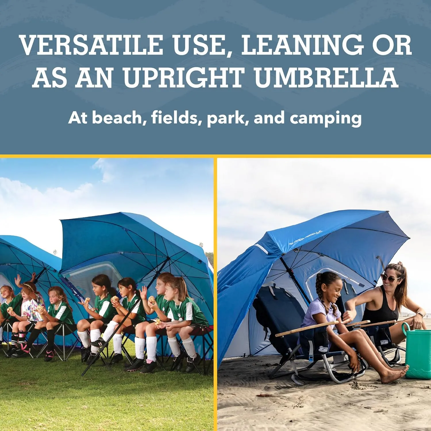 Sport-Brella Super-Brella SPF 50  Sun and Rain Canopy Umbrella for Camping, Beach and Sports Events (8-Foot, Blue, 2-Pack)