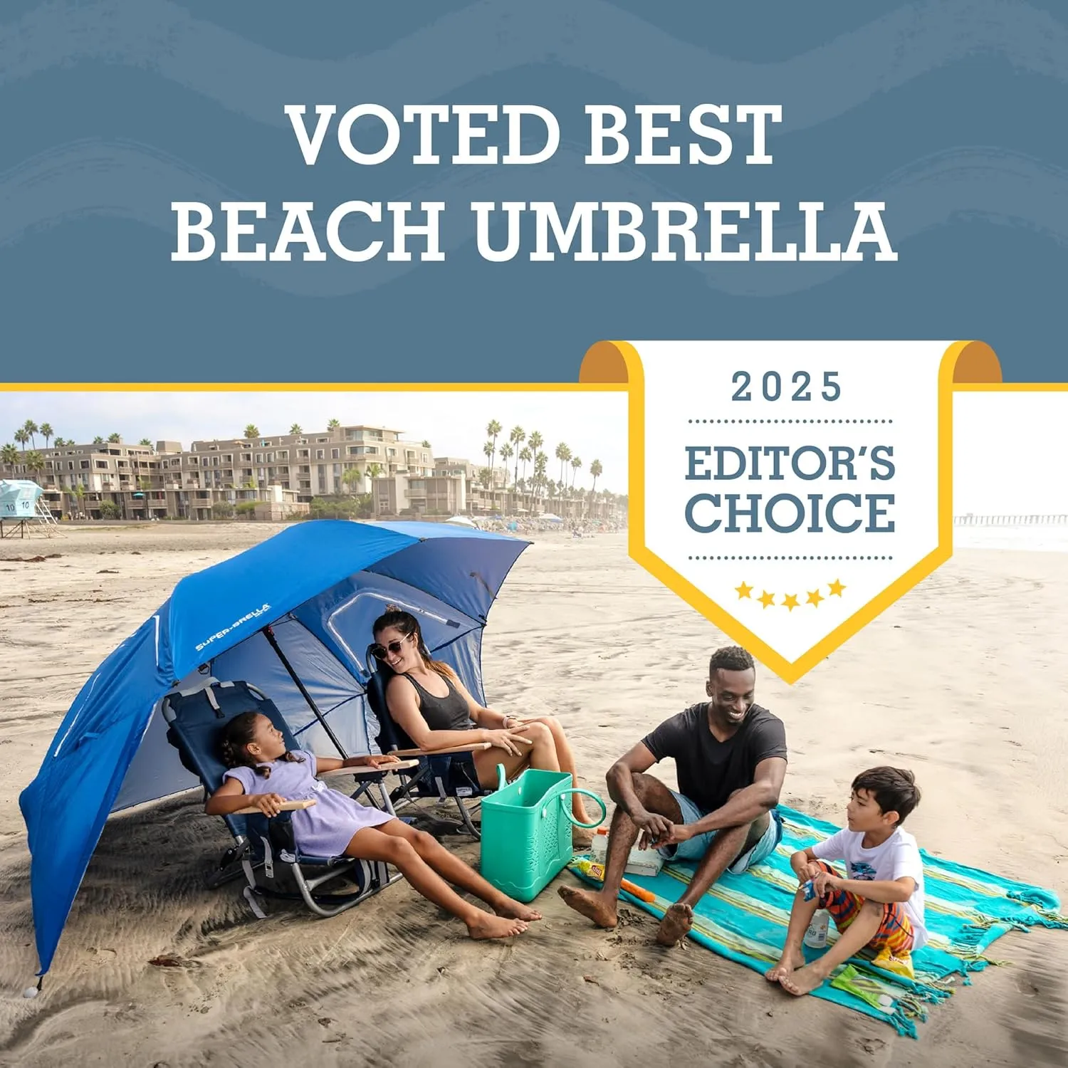 Sport-Brella Super-Brella SPF 50  Sun and Rain Canopy Umbrella for Camping, Beach and Sports Events (8-Foot, Blue, 2-Pack)