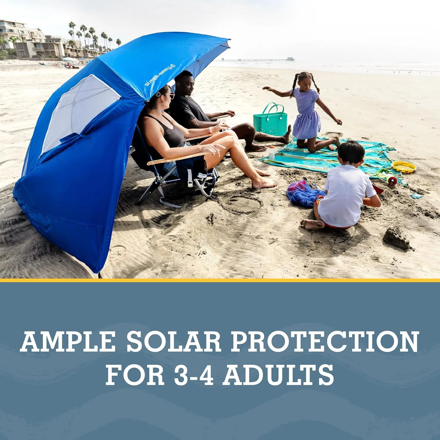 Sport-Brella Super-Brella SPF 50  Sun and Rain Canopy Umbrella for Camping, Beach and Sports Events (8-Foot, Blue, 2-Pack)