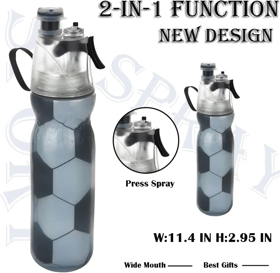 Sport Insulated Water Bottle - BPA-Free, Spray Cooling Bottle - Help You Cool Down Quickly & Quench Thirst, Sport & Bike Squeeze Bottle for Gym Cycling Running Climbing Hiking (Football)