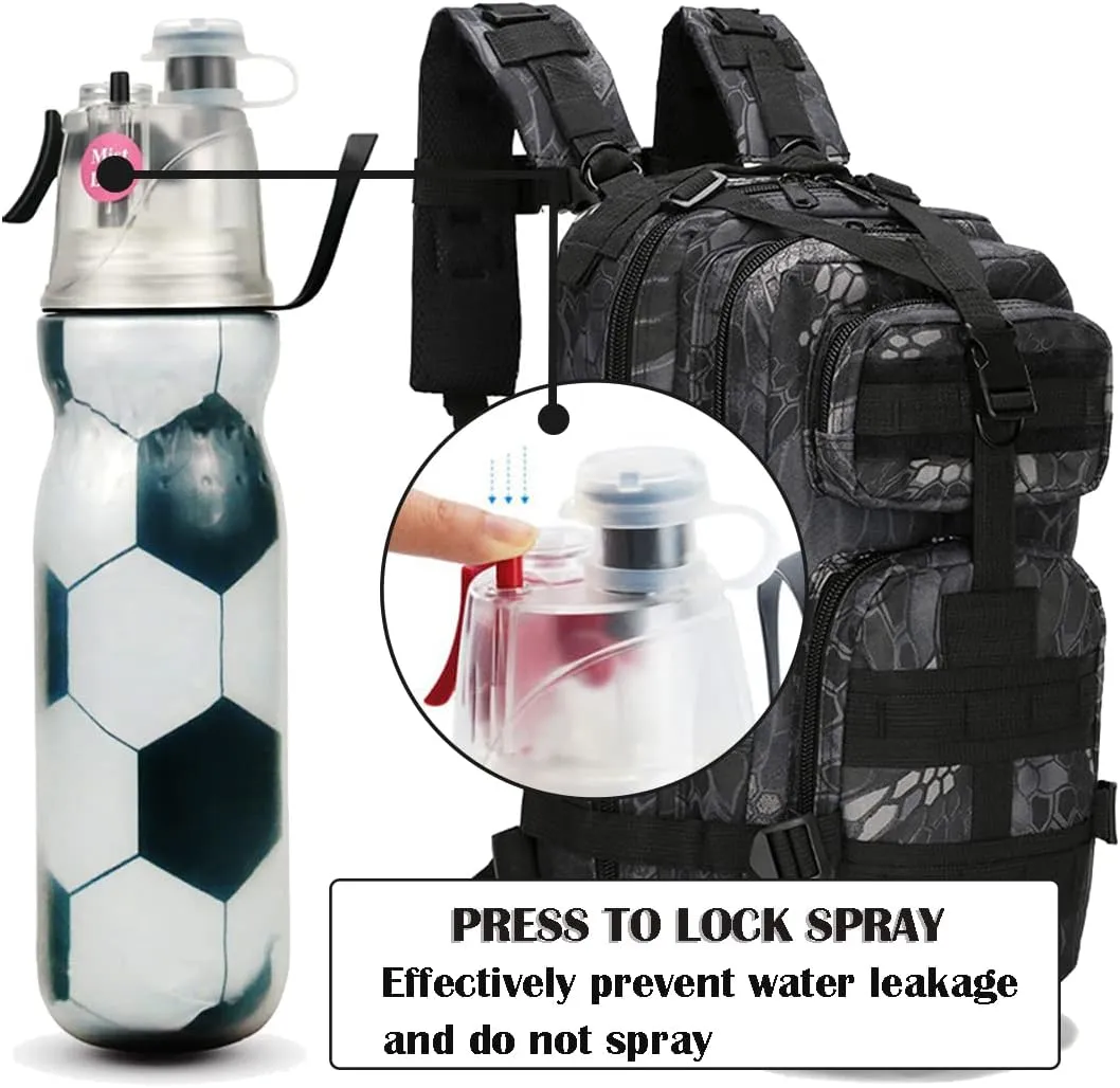 Sport Insulated Water Bottle - BPA-Free, Spray Cooling Bottle - Help You Cool Down Quickly & Quench Thirst, Sport & Bike Squeeze Bottle for Gym Cycling Running Climbing Hiking (Football)