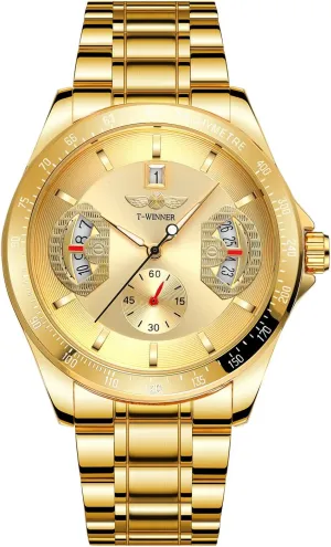 Sports Gold Automatic Watch for Men Date Display Luminous Hands Stainless Steel Strap Top Brand Luxury Mechanical Watches