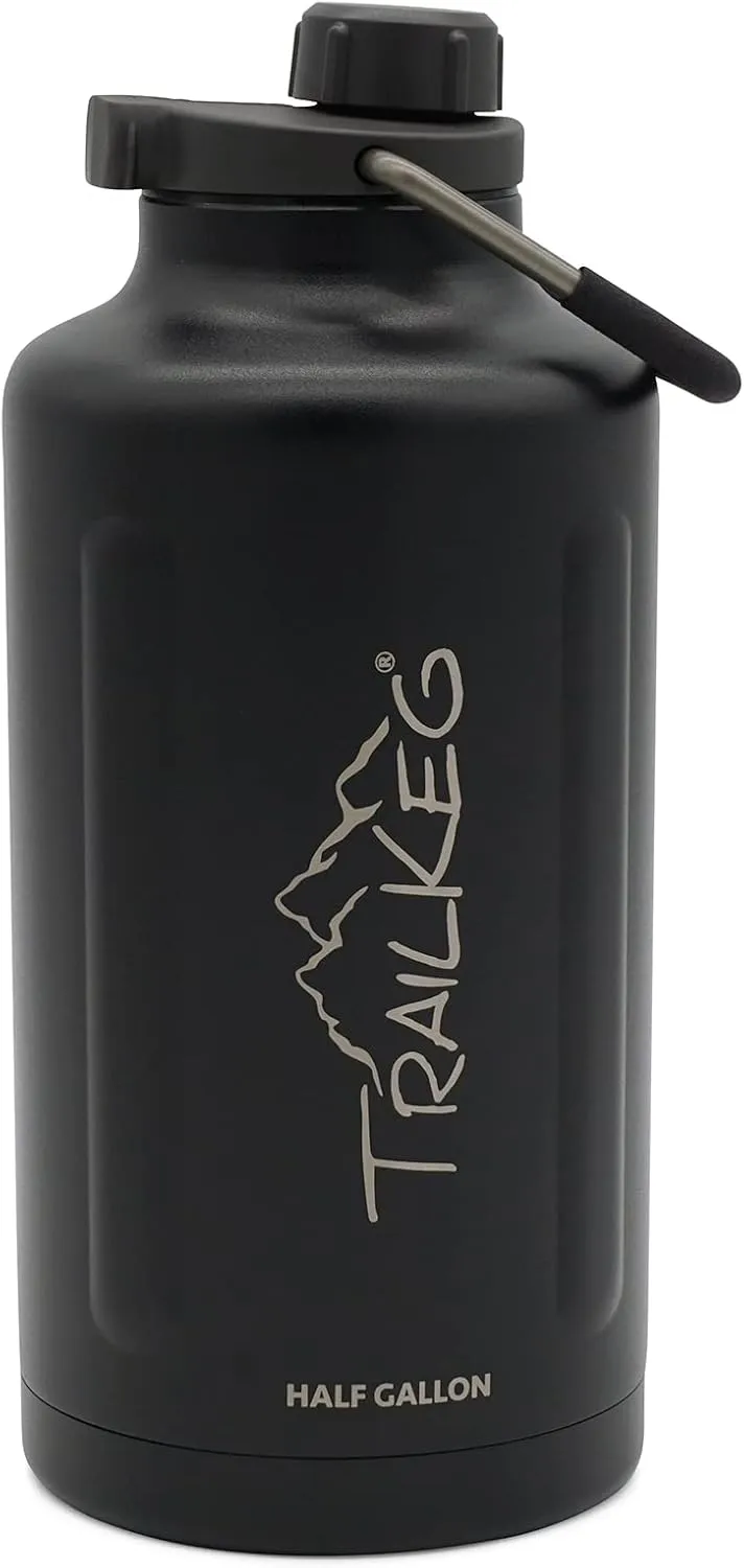 Sports Water Bottle, 64 oz, 1/2 Gallon, Vacuum Insulated Stainless Steel, Double Walled, Hot for 12 Hours, Cold for 48 Hours, Wide Mouth Metal Jug