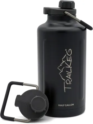 Sports Water Bottle, 64 oz, 1/2 Gallon, Vacuum Insulated Stainless Steel, Double Walled, Hot for 12 Hours, Cold for 48 Hours, Wide Mouth Metal Jug