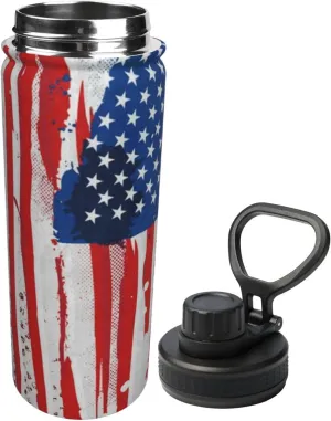 Sports Water Bottle American Flag Insulated Stainless Steel Water Bottles, 18 oz Water Cup Flask for Fitness Outdoor Sports Hiking Cycling
