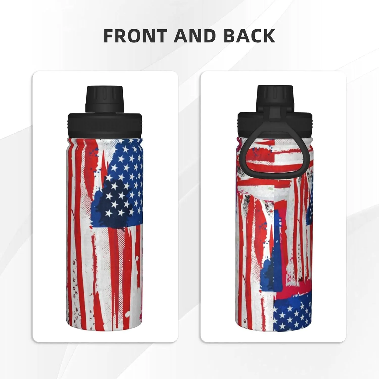 Sports Water Bottle American Flag Insulated Stainless Steel Water Bottles, 18 oz Water Cup Flask for Fitness Outdoor Sports Hiking Cycling