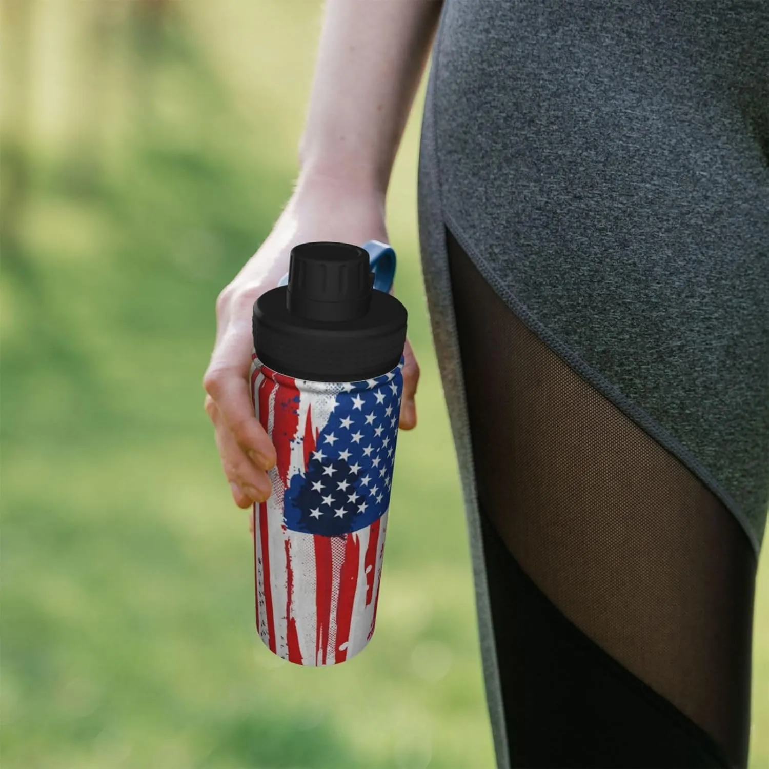 Sports Water Bottle American Flag Insulated Stainless Steel Water Bottles, 18 oz Water Cup Flask for Fitness Outdoor Sports Hiking Cycling
