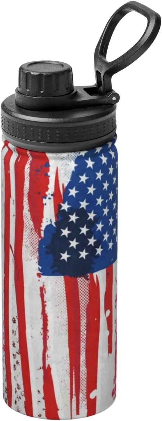 Sports Water Bottle American Flag Insulated Stainless Steel Water Bottles, 18 oz Water Cup Flask for Fitness Outdoor Sports Hiking Cycling