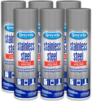 Sprayway Stainless Steel Cleaner Aerosol Spray (Water-Based), 15oz, Pack of 6 | Cleans, Polishes, Protects | Resists Fingerprints | Ideal for All Stainless Steel Appliances & Surfaces