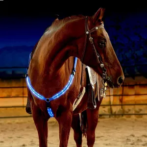SSZYace Adjustable LED Horse Breastplate Collar, Nylon LED Night Flashing Light Bar Harness Tack Equestrian Safety Gear with 3 Lighting Modes and USB Rechargeable (Blue)